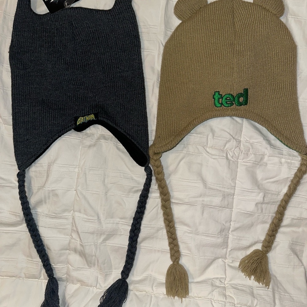 5 Kids Character Hats/Beanies - Batman & TED Black/Gray and Tan Knit - Picture 4 of 8